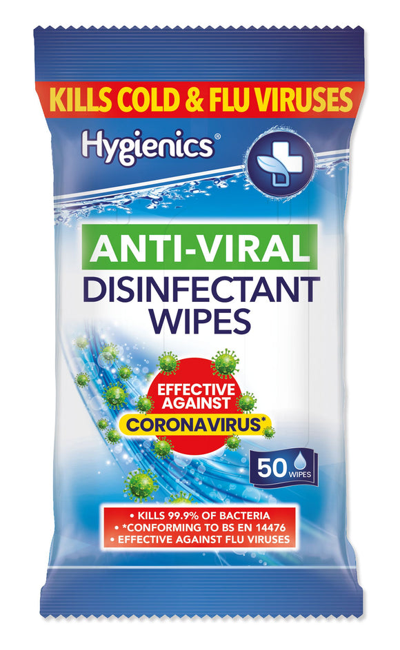 Hygienics Anti-Viral Disinfectant Surface Wipes 50 Pack