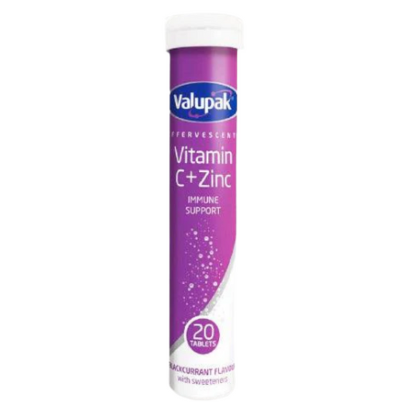 Valupak Effervescent Vitamin C + Zinc Blackcurrant Flavour Tablets 20